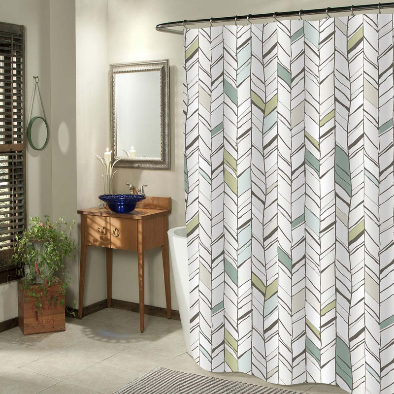 Chevron Print Striped Shower Curtain - Green