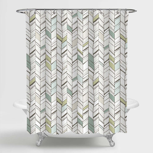 Chevron Print Striped Shower Curtain - Green