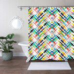 Abstract Chevron Brushstroke Plaid Shower Curtain - Multicolor