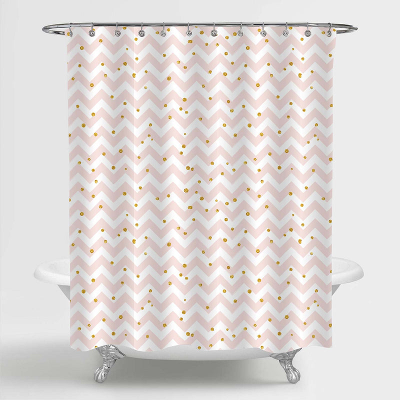 Pink Chevron and Gold Sparkle Polka Dot Shower Curtain