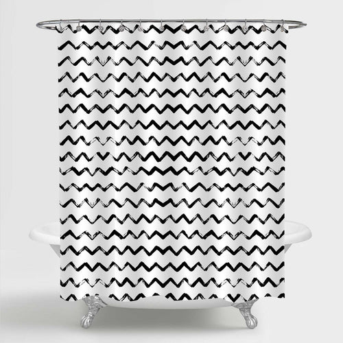 Minimalist Zig Zag Stripes Shower Curtain - Black White