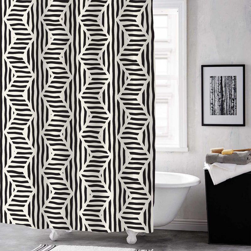 Striped Chevron Ethnic Black and White Shower Curtain