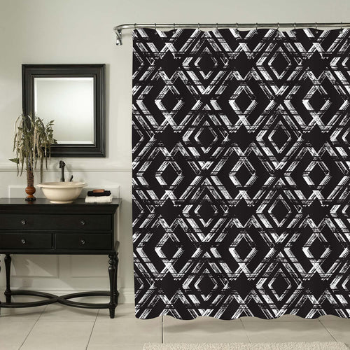 Grunge Chevron Geometric Rhombus Shower Curtain - Black White