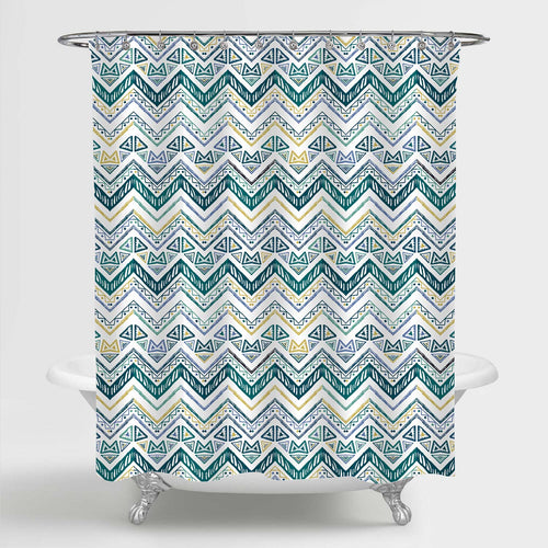 Aztec Chevron Shower Curtain - Green