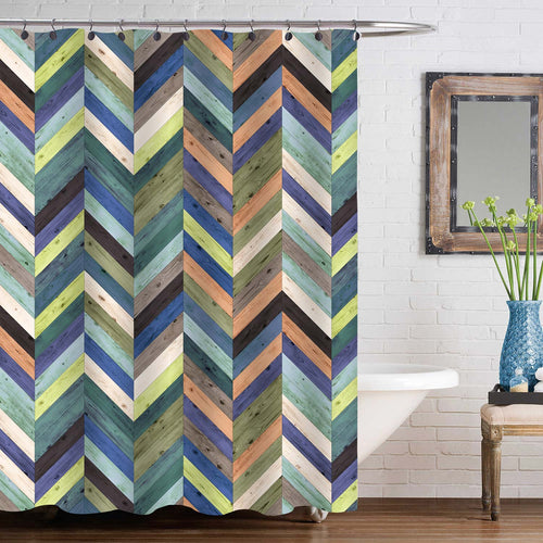 Wood Parquet Texture Chevron Shower Curtain - Multicolor