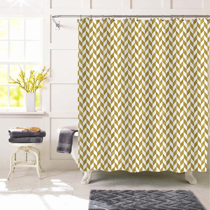 Glitter Chevron Zigzag Shower Curtain - Gold White