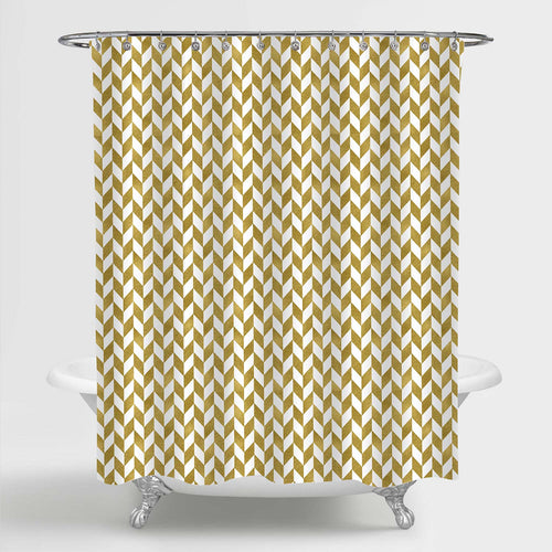 Glitter Chevron Zigzag Shower Curtain - Gold White