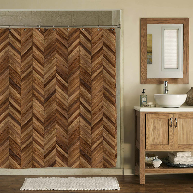 Natural Wood Plank Chevron Shower Curtain - Brown
