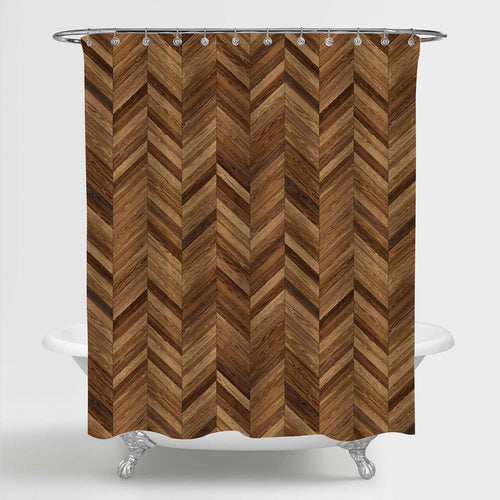 Natural Wood Plank Chevron Shower Curtain - Brown