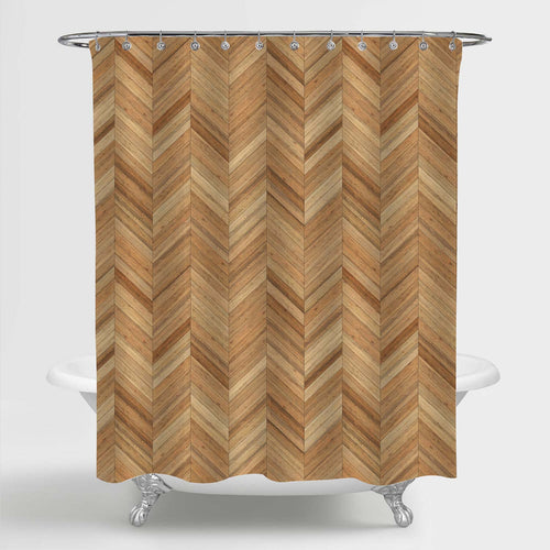 Natural Wooden Chevron Shower Curtain - Brown