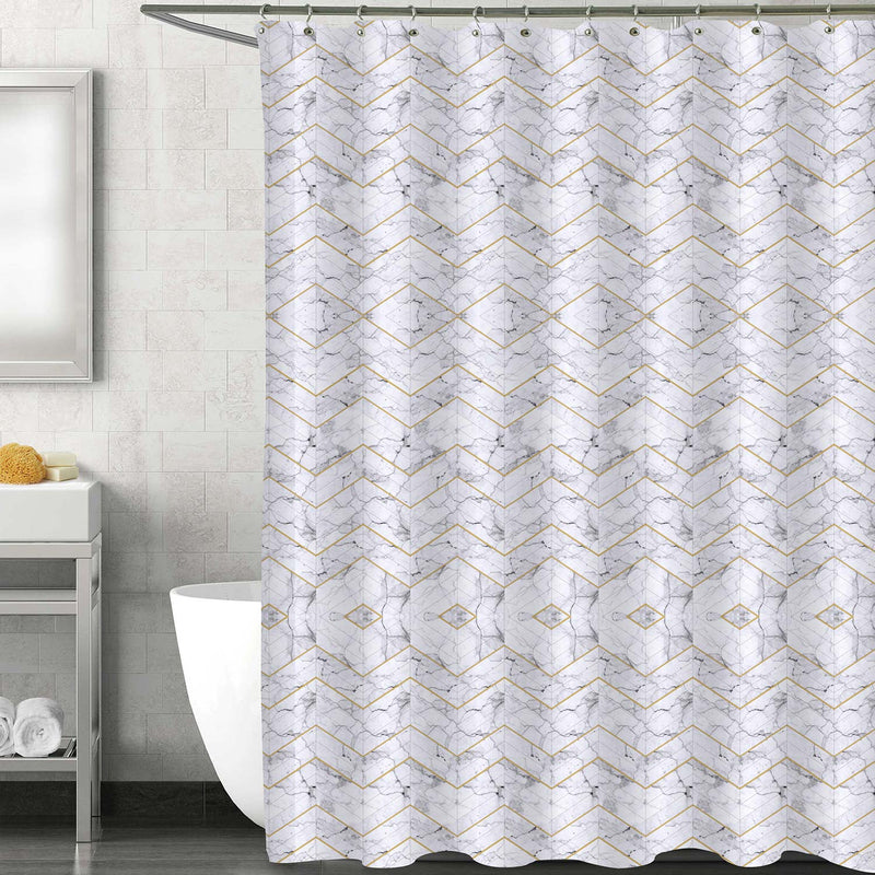 Ehite Chevron Zig Zag Marble Shower Curtain - Grey Gold