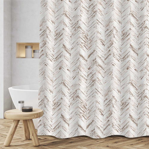 Old Painted Wood Plank Chevron Shower Curtain - Grey Brown