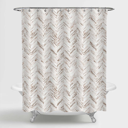 Old Painted Wood Plank Chevron Shower Curtain - Grey Brown