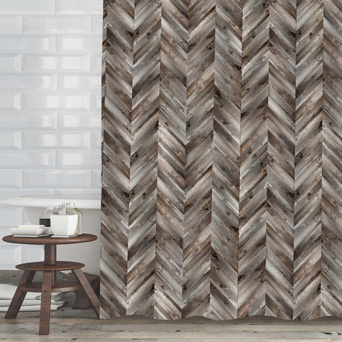 Natural Brown Wooden Chevron Shower Curtain - Dark Brown