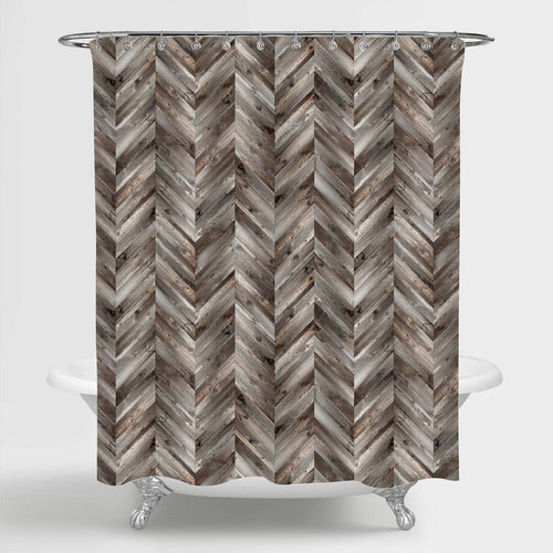 Natural Brown Wooden Chevron Shower Curtain - Dark Brown