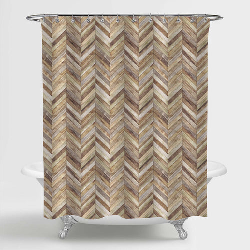 Rustic Wood Chevron Texture Shower Curtain - Brown