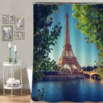 Paris Eiffel Tower Scenic Shower Curtain - Gold Green