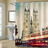 London Bus Moving in Urban Street Gothic Building Shower Curtain