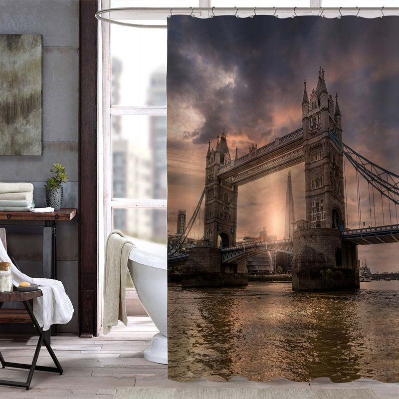 Thames River Scene and British Tower Bridge Shower Curtain