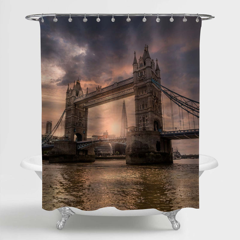 Thames River Scene and British Tower Bridge Shower Curtain