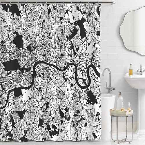 Black White London Map Shower Curtain