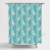 Cute Cat and Heart on Turquoise Background Shower Curtain