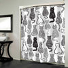 Abstract Cat with Cute Tail Shower Curtain - Black White