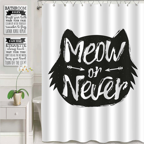 Hipster Cat Head with Positive Quote Shower Curtain - Black White