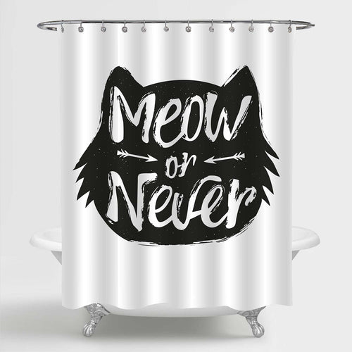 Hipster Cat Head with Positive Quote Shower Curtain - Black White