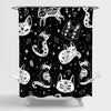 Mexican Witch's Cat and Sugar Skull Cats Shower Curtain - Black White
