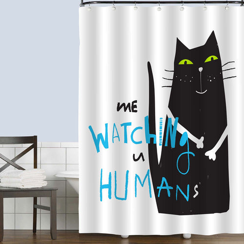 Hand Drawing Funny Cat Shower Curtain - Black White