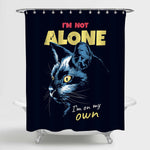 Black Cat and Word Shower Curtain - Dark Blue