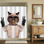 Cat with Peace Fingers Shower Curtain - Brown