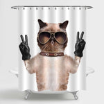 Cat with Peace Fingers Shower Curtain - Brown