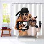 Dog with Cat Taking a Selfie Shower Curtain - Brown