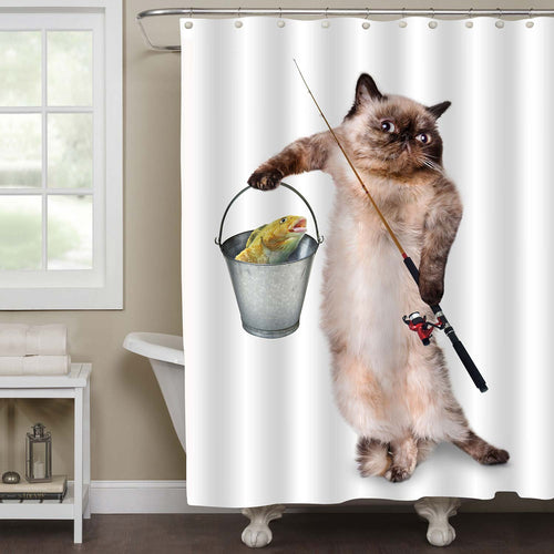 Mischievous Look Fisher Cat Shower Curtain - Brown