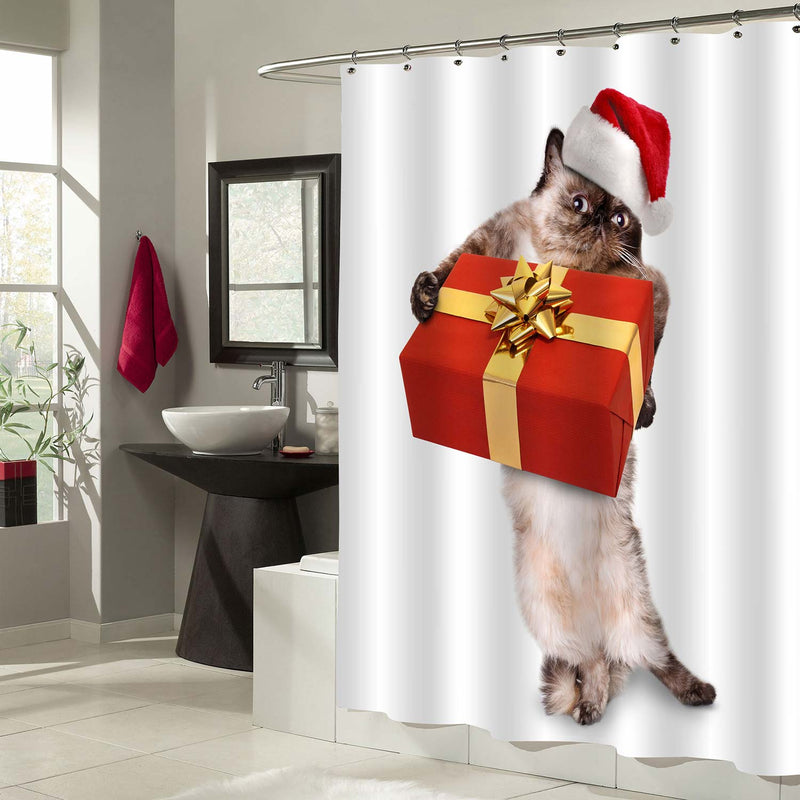 Cat in Christmas Hats with Gifts Shower Curtain - Brown Red