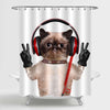 Fluffy Cat Wearing Headphone Shower Curtain - Brown