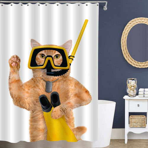 Cat Diver Shower Curtain - Orange