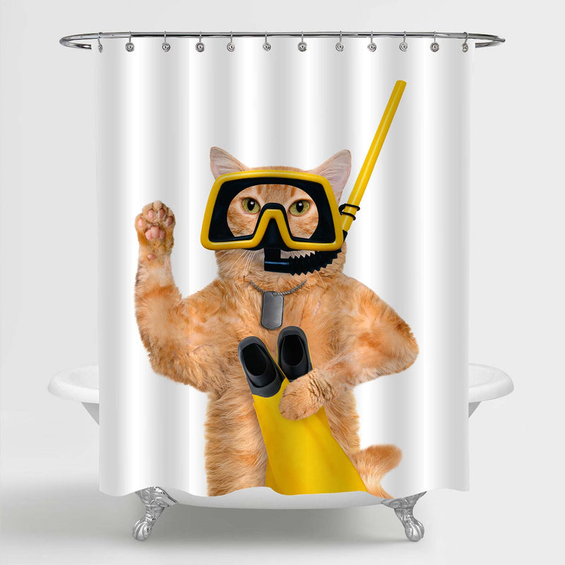 Cat Diver Shower Curtain - Orange