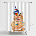 Cat with Birthday Cake Shower Curtain - Orange