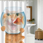 Cat with a Goldfish Aquarium Shower Curtain - Orange Blue