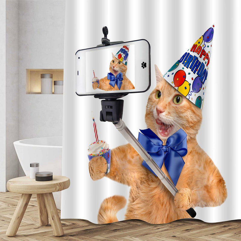 Birthday Cat Taking a Selfie Shower Curtain - Orange