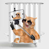 Cat with Peace Fingers Shower Curtain - Orange