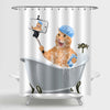 Cat Taking a Bath with Smartphone Shower Curtain - Orange