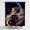 NASA Cat Astronaut in Outer Space Shower Curtain - Dark Blue White