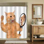 Cat Seeing a Roar Lion in the Mirror Shower Curtain - Orange