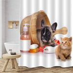 Cat and French Bulldog Bath Time Shower Curtain - Brown