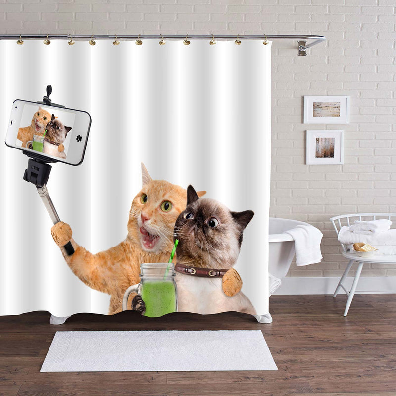 Two Cat Taking a Selfie Shower Curtain - Brown Orange