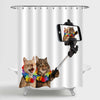 Cats Wearing Colorful Wreath Selfie Shower Curtain - Brown